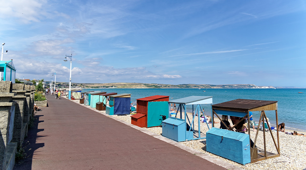 Vue sur les cabines de plage a Weymouth dans le Dorset